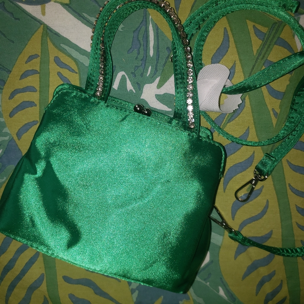 Green Satin Bag rhinestone